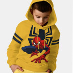 Boys Mustard Printed Hooded Sweatshirt